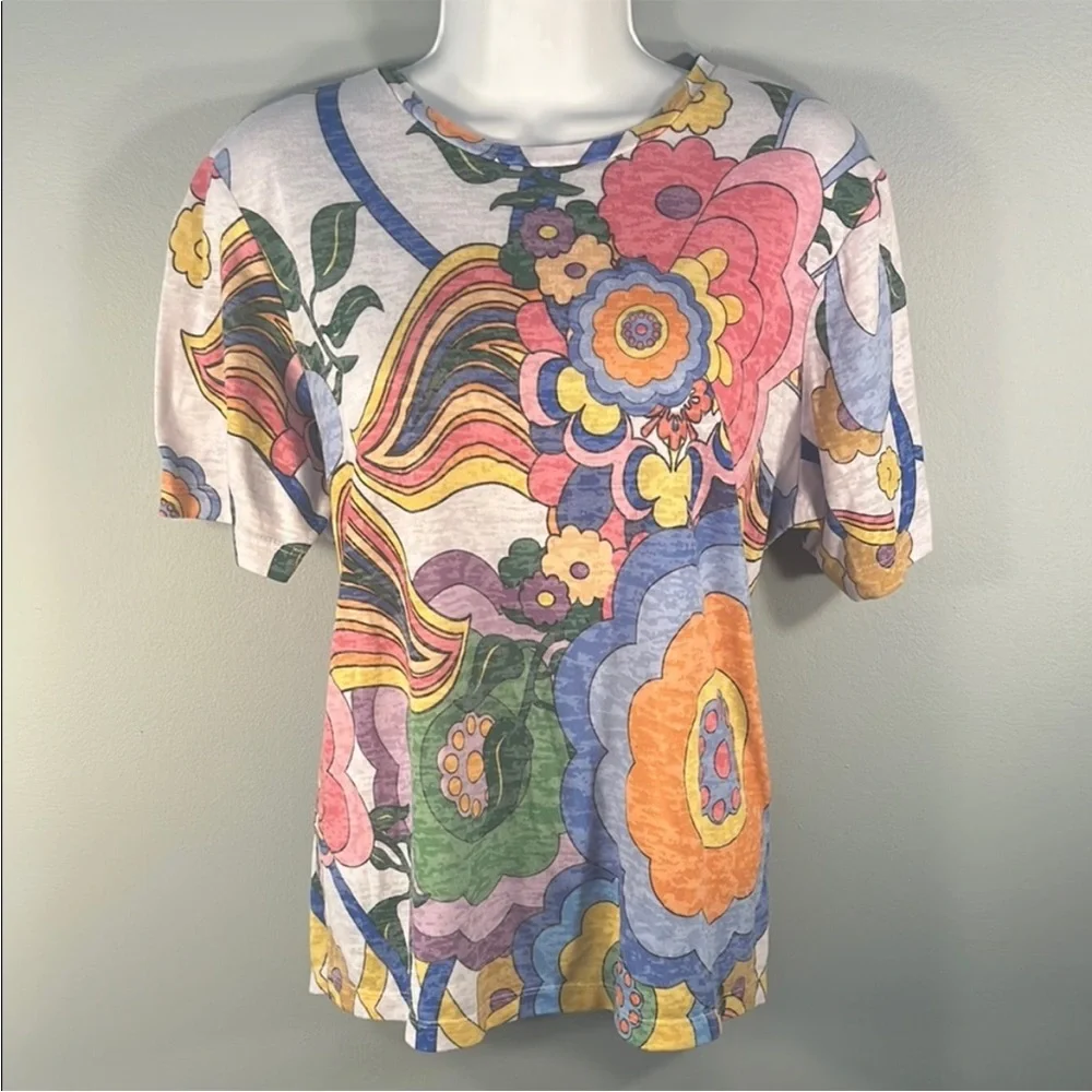 Groovy Burn Out Floral Tee Size Large Cathy Daniels Vintage - Picture 2 of 9